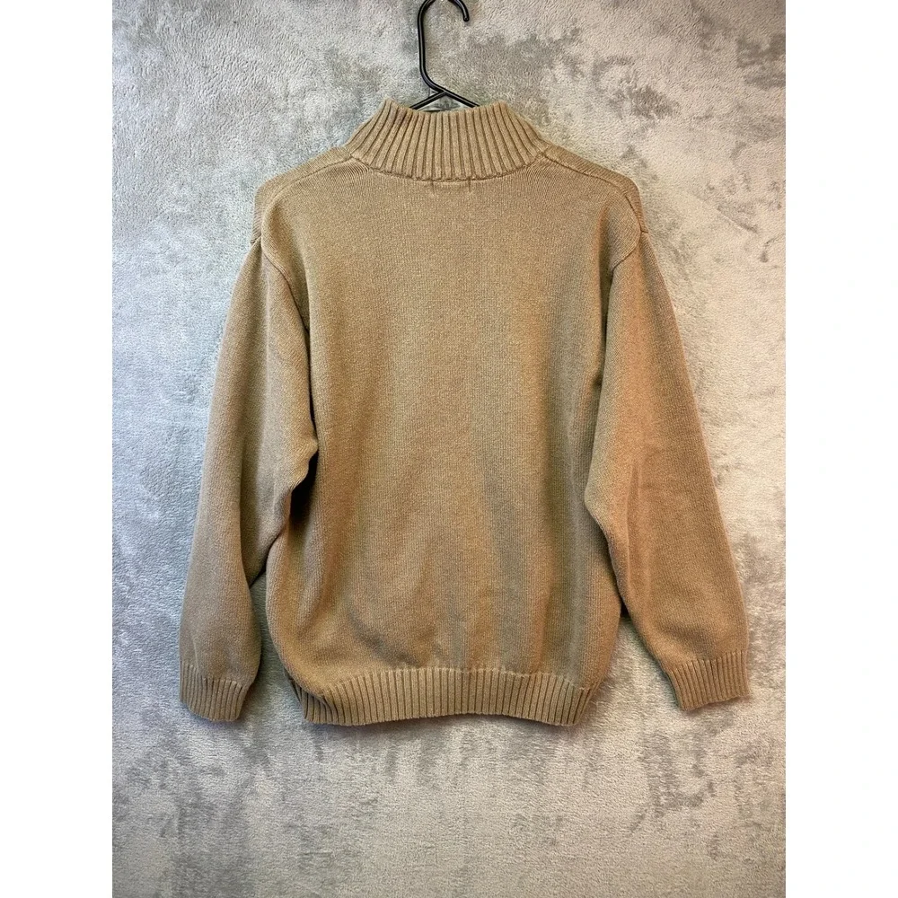 IZOD Mens Quarter Zip Pullover Sweater Tan Khaki 100% Cotton Size L
